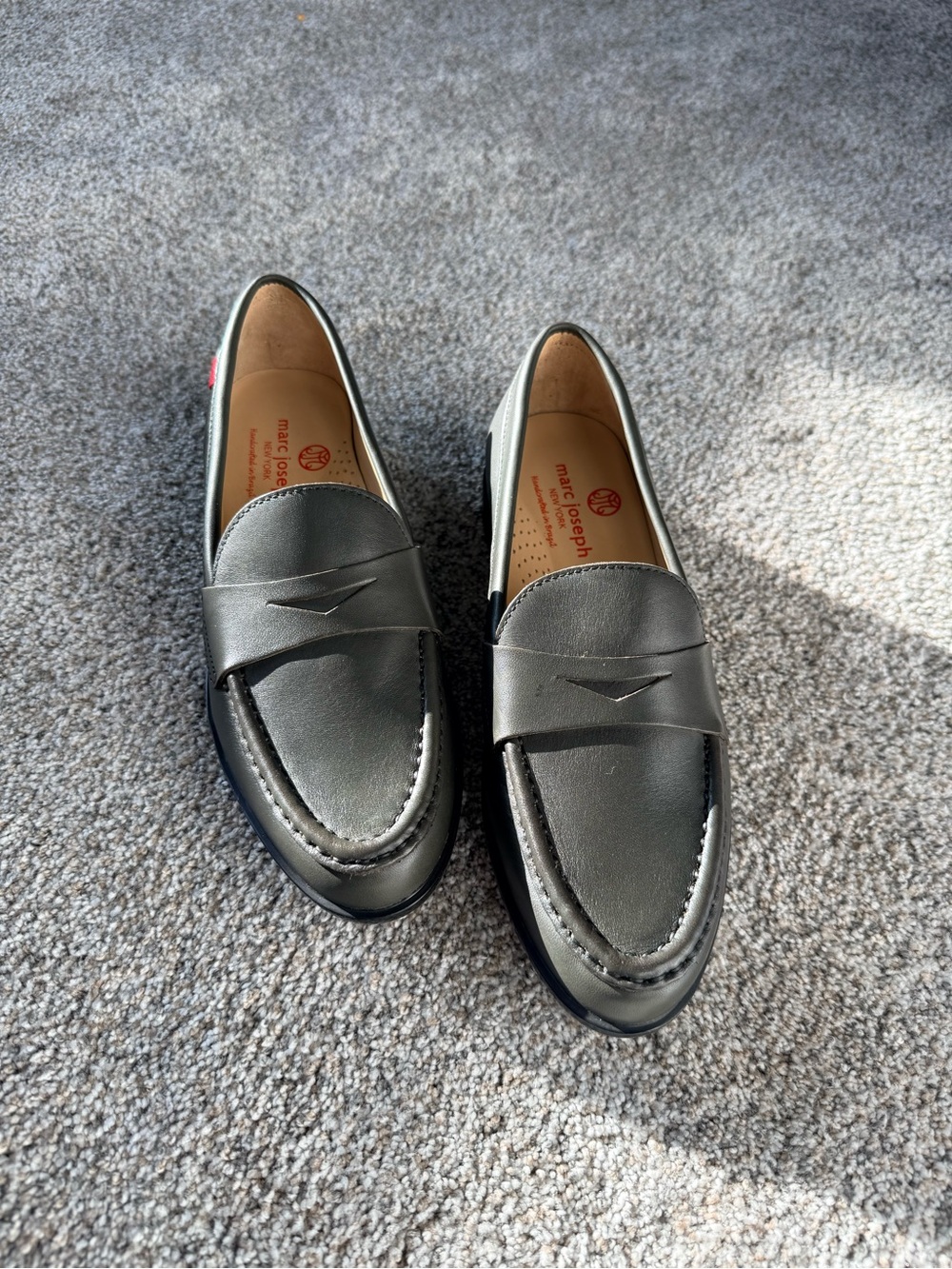 Marc Joseph Gray Leather Penny Loafers